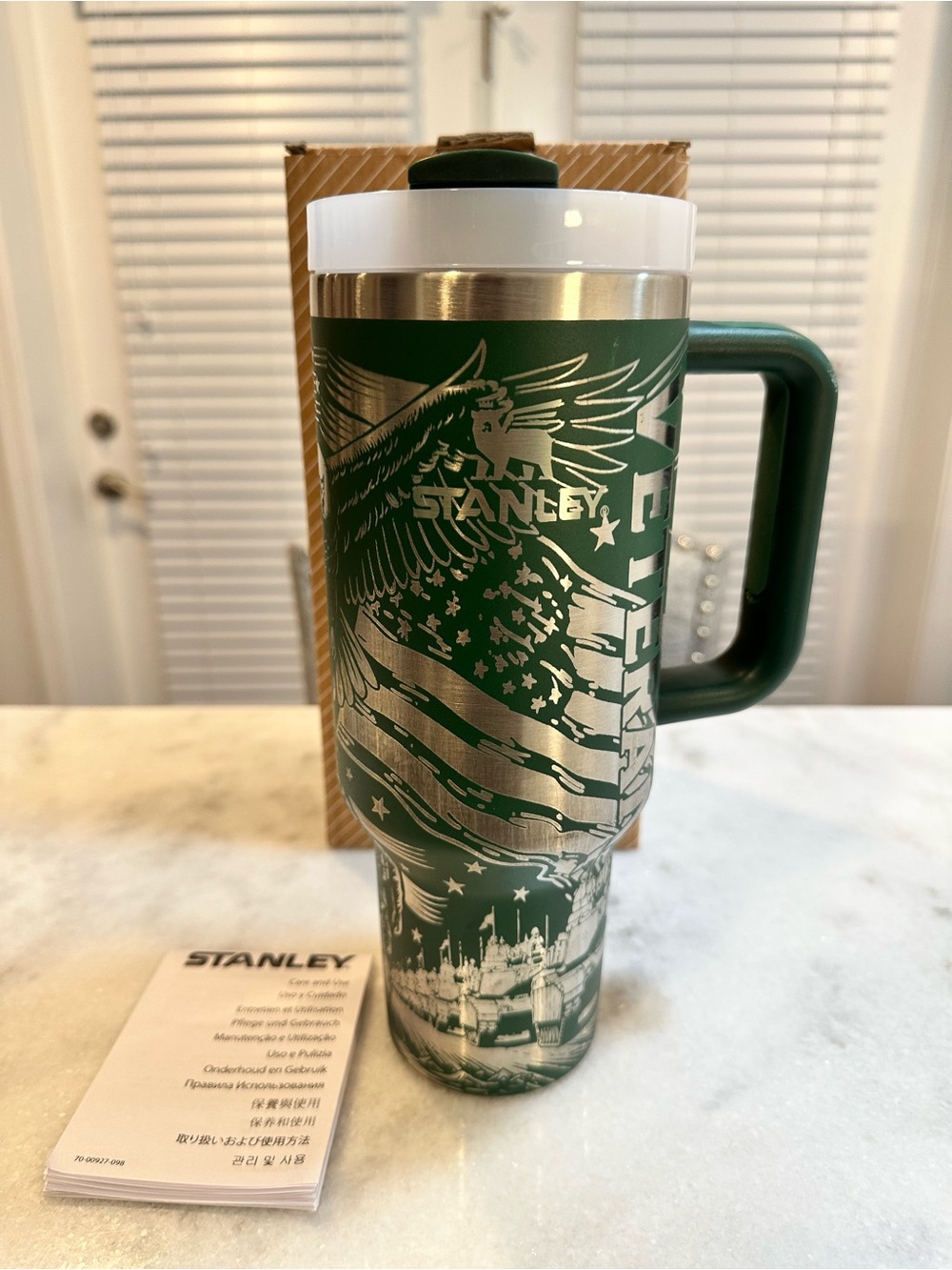 Stanley U.S. Military Unique Green and Gold Stainless Steel Travel Tumbler, 40oz